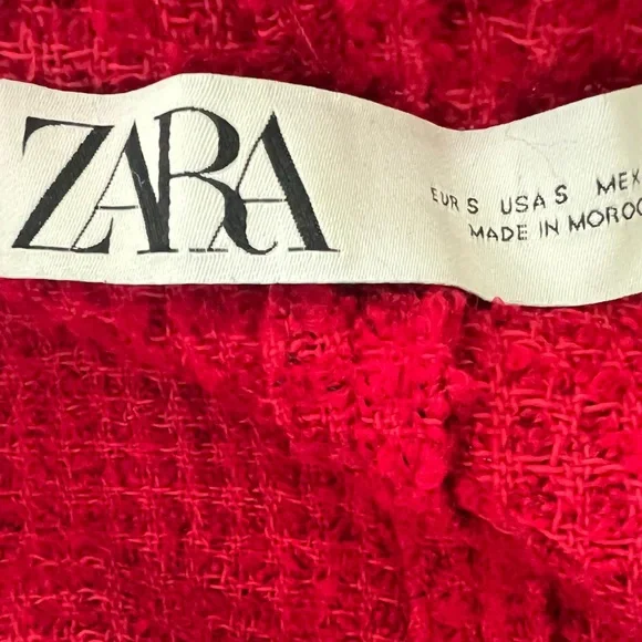 ZARA Textured Weave Blazer Dress Burgundy Red Gold Size S - Picture 12 of 16